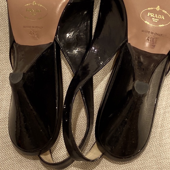 PRADA SLING BACK SANDALS BLACK PATENT MADE IN ITALY SIZE 41.5 - Picture 7 of 16